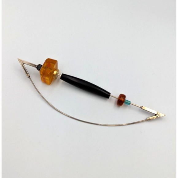Sterling Silver Amber Brooch Modernist Artist Made Vintage Safety Pin Type 925 - Picture 3 of 13